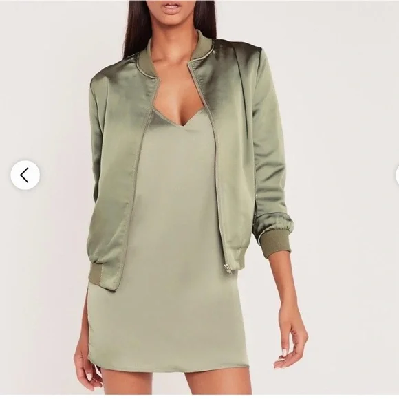 Missguided x carli bybel minty green satin dress and jacket set